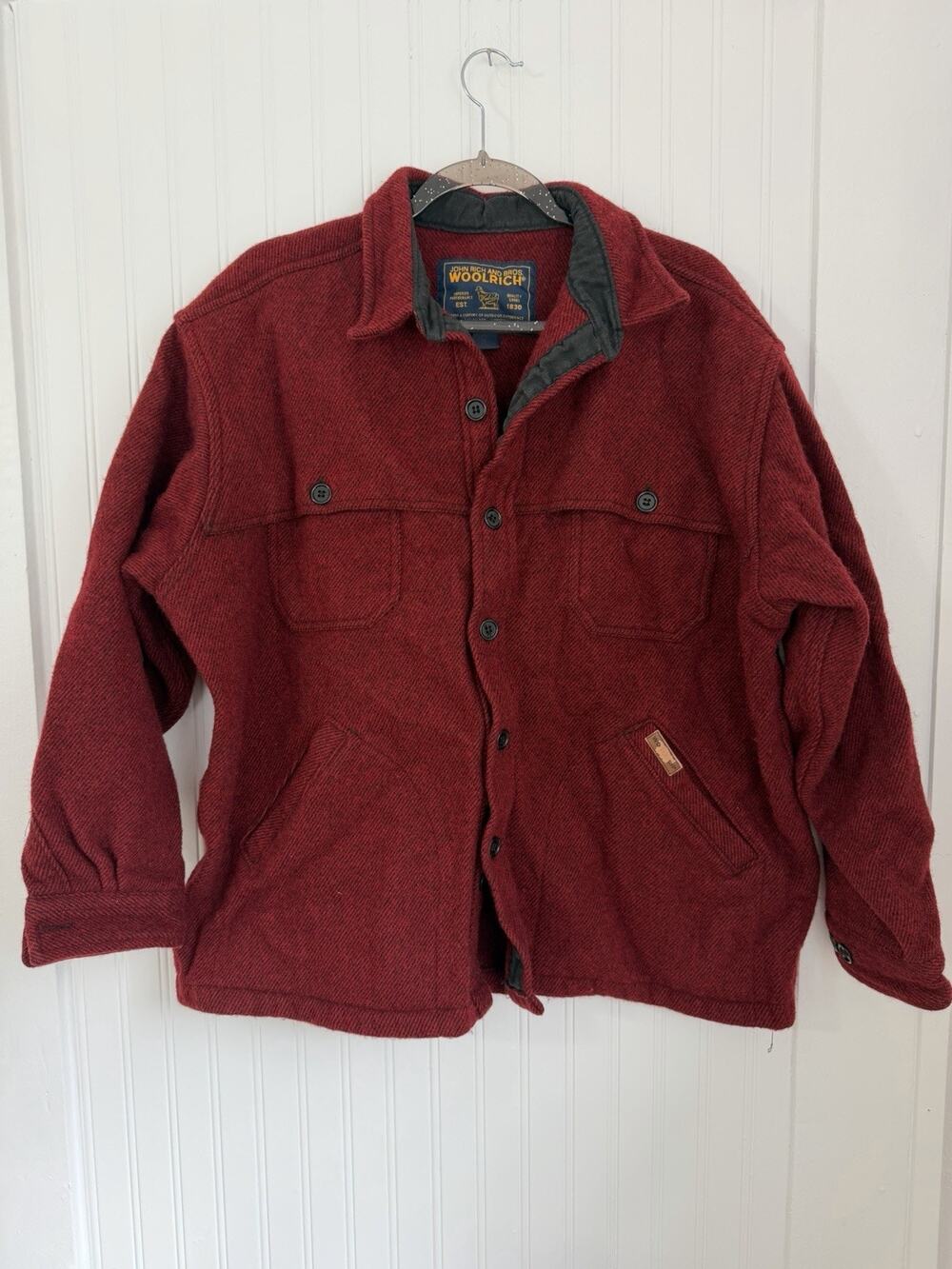 Woolrich John Rich & Bros Mens Red Wool Blend Button Front Field Jacket XL